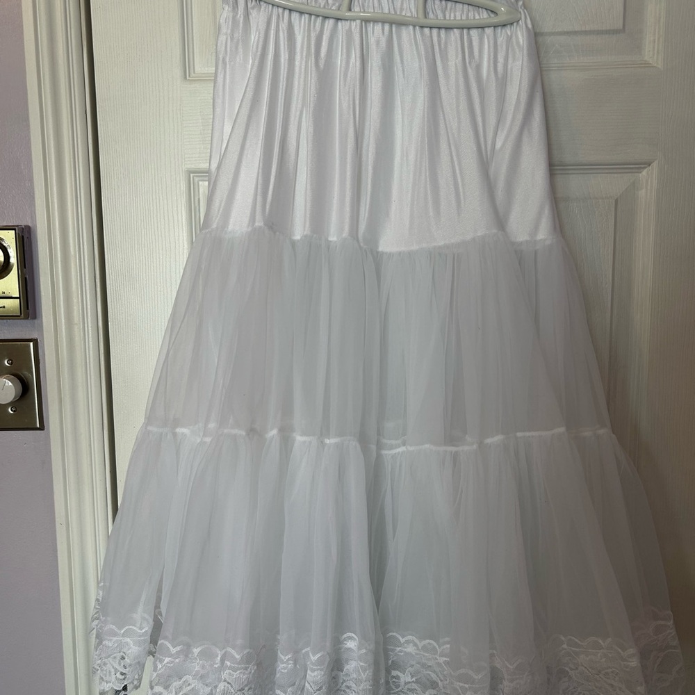 White Tiered Lace Hem Petticoat Slip